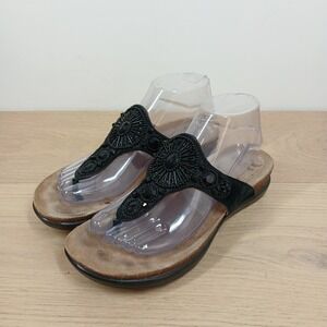 Dansko Womens 8 Black Beaded Suede Thong Sandals Jeweled Cork Footbed